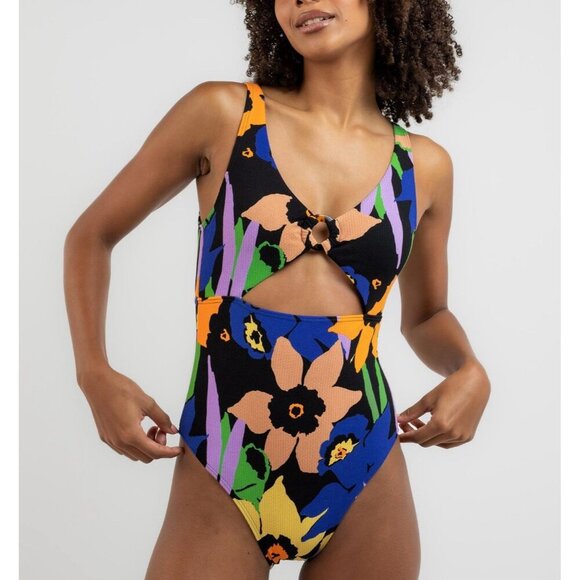 Roxy Women’s Color Jam One Piece Swimsuit Anthracite Flower Jammin Size Small‎ - Picture 2 of 16